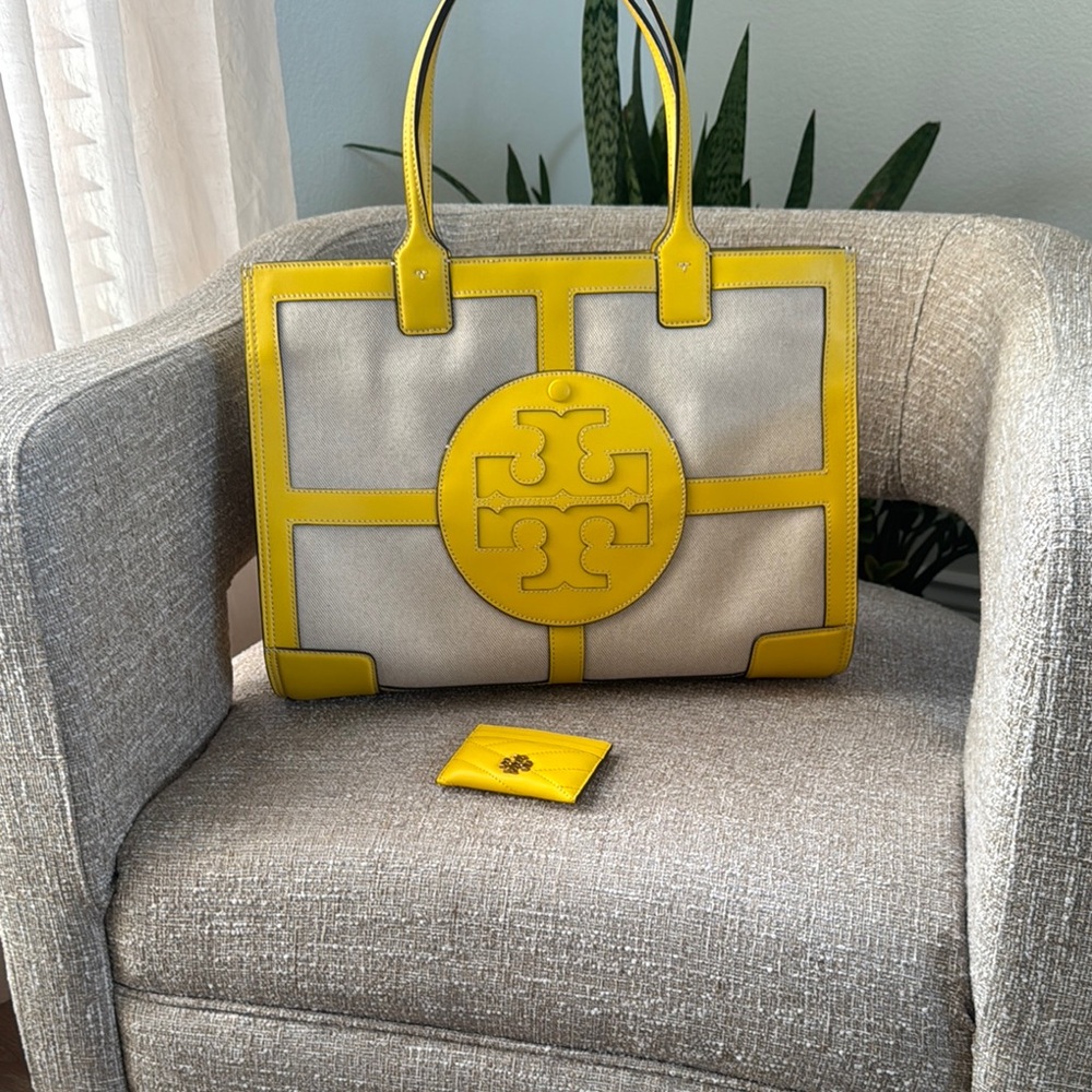 Tory Burch Yellow Trim Canvas Tote